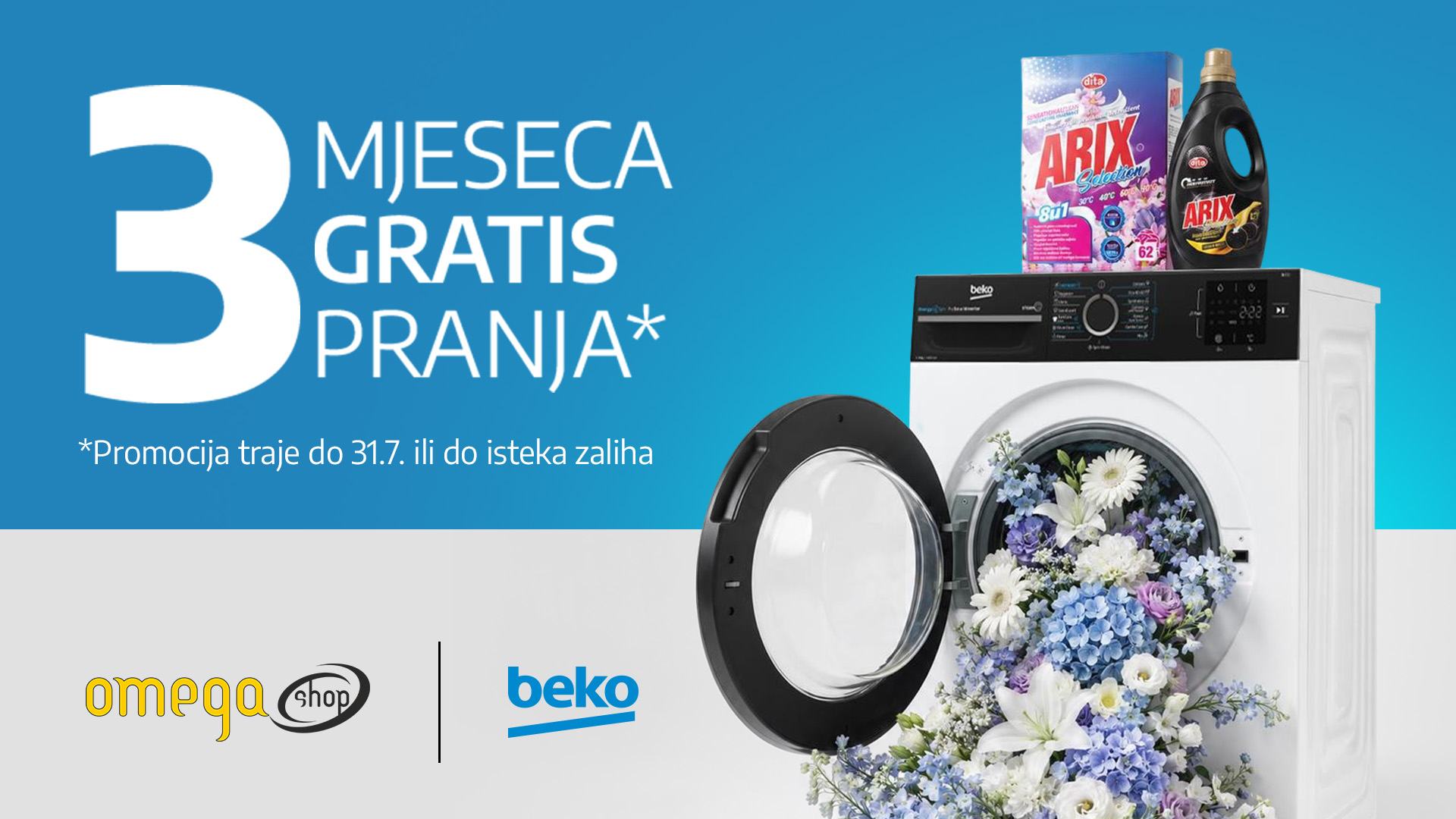 Beko mašine za veš uz 3 mjeseca gratis pranja u Omega shop ponudi